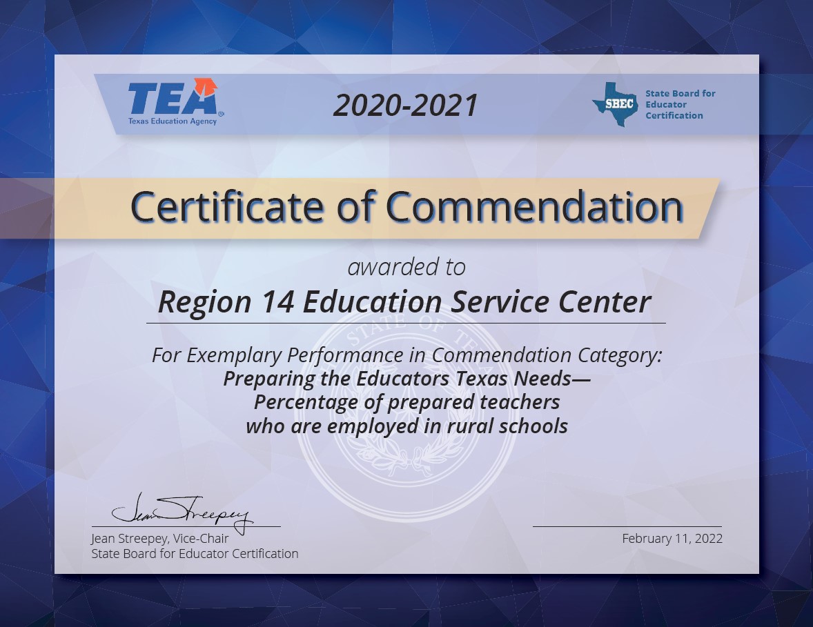 Commendation from SBEC February 2022