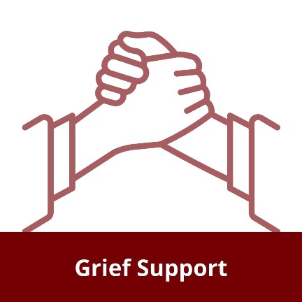 Hand griping hand in support with title Grief Support 